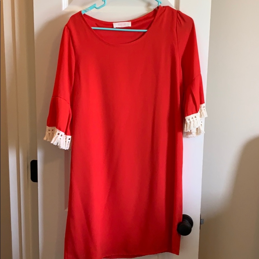 Red bell sleeve dress
